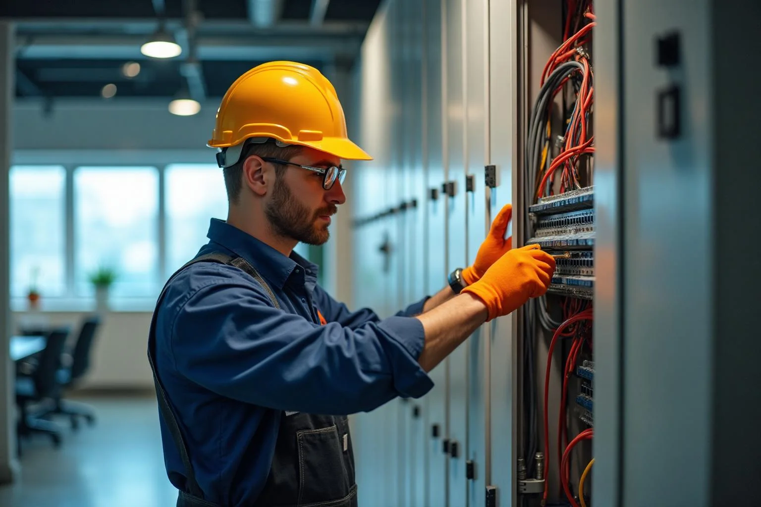Electrical Panel Upgrade: Licensed electrician repairing an electrical panel in a commercial building in Suffolk County NY