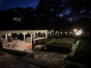 Outdoor hot tub and patio electrical installation in Coram