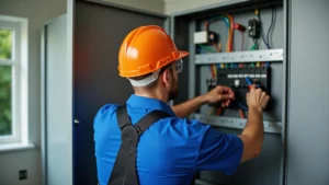 Licensed electrician in Smithtown NY working on a residential electrical panel