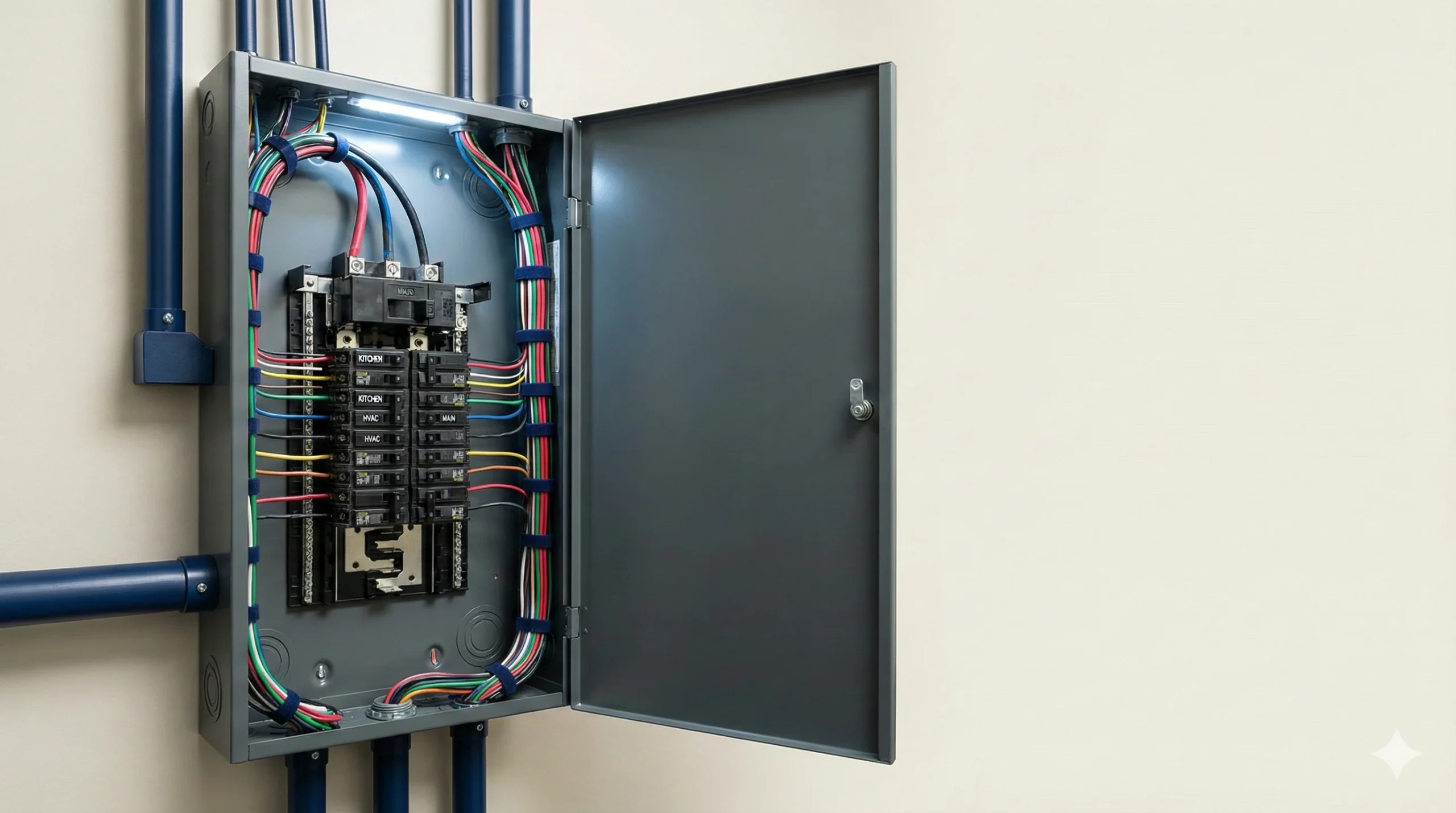 Cleanly wired right electrical panel upgrade installed by licensed electrician in Suffolk County NY