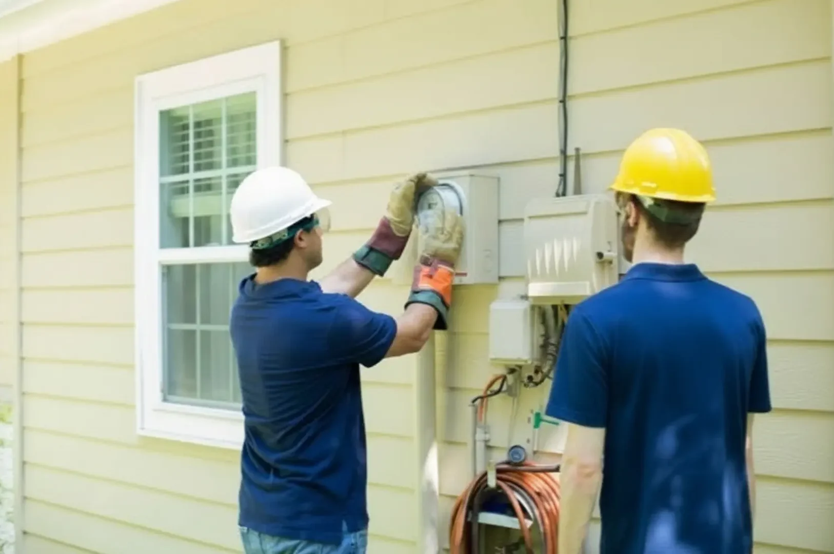 A professional electrician from RJ & Son Electric performing precise wiring on an indoor electrical distribution panel to ensure safe power distribution.