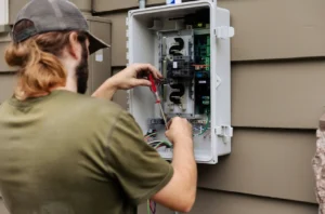 Outdoor electrical panel service and surge protection work in Holbrook