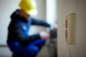 Licensed Electrician in Rocky Point, NY | RJ & Son Electric 3 Electrician troubleshooting an electrical outlet in Rocky Point NY